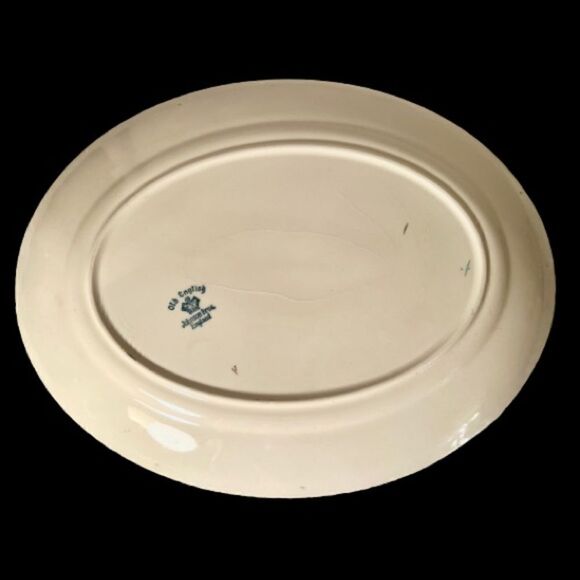 Vintage Johnson Bros Old English Rimmed Oval Platter Feather Fleur Du Lis - Picture 2 of 6